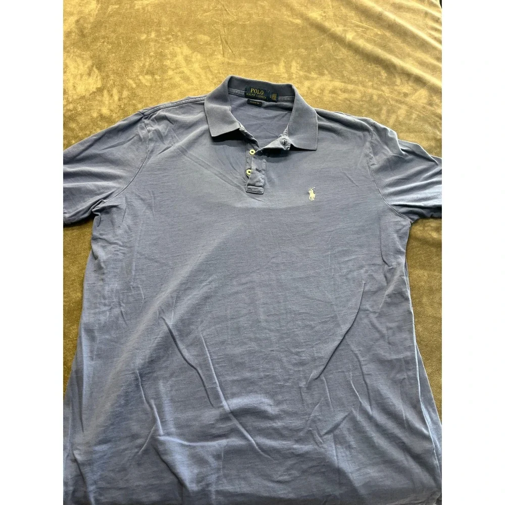 Polo Ralph Lauren Mens Classic Fit Polo Shirt Blue Yellow Pony Size Large‎ LG
